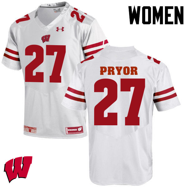 Wisconsin Badgers Women's #27 Kendrick Pryor NCAA Under Armour Authentic White College Stitched Football Jersey XU40Q85RD